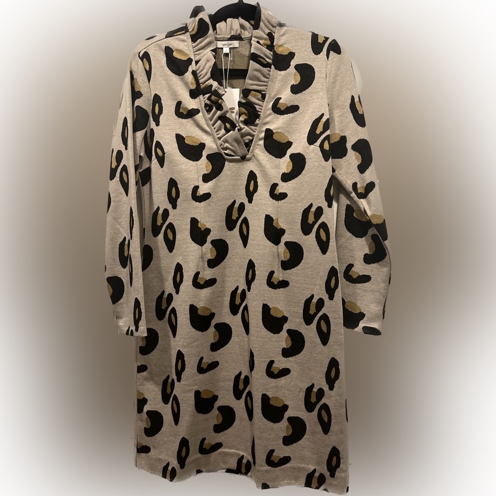 NWT Tyler Boe leopard print dress size S with ruffle collar